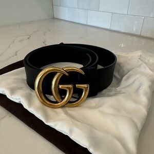 Gucci Black Belt with Gold GG Buckle